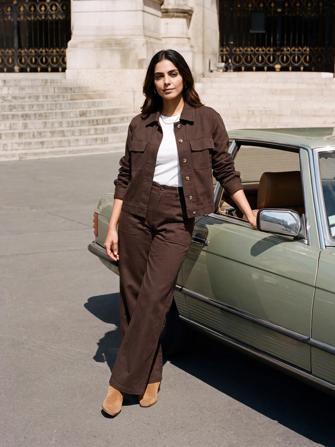 Coffee Brown Twill Crop Jacket