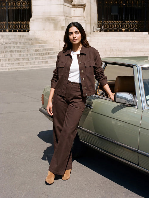 Coffee Brown Twill Crop Jacket