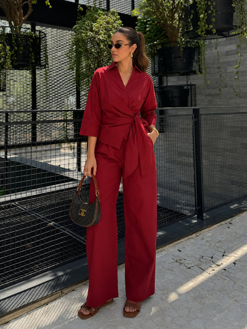 PaperLite Poplin Red Wrap Co-ord Set