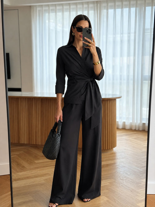 PaperLite Poplin Black Wrap Co-ord Set