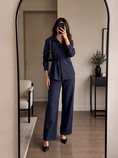 Navy Twill Tie-Up Shirt Co-Ord
