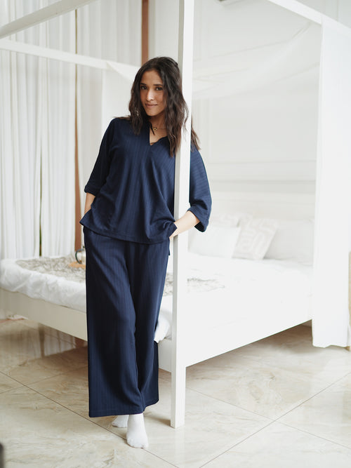 Navy Kimono Textured Jersey Co-Ord Set
