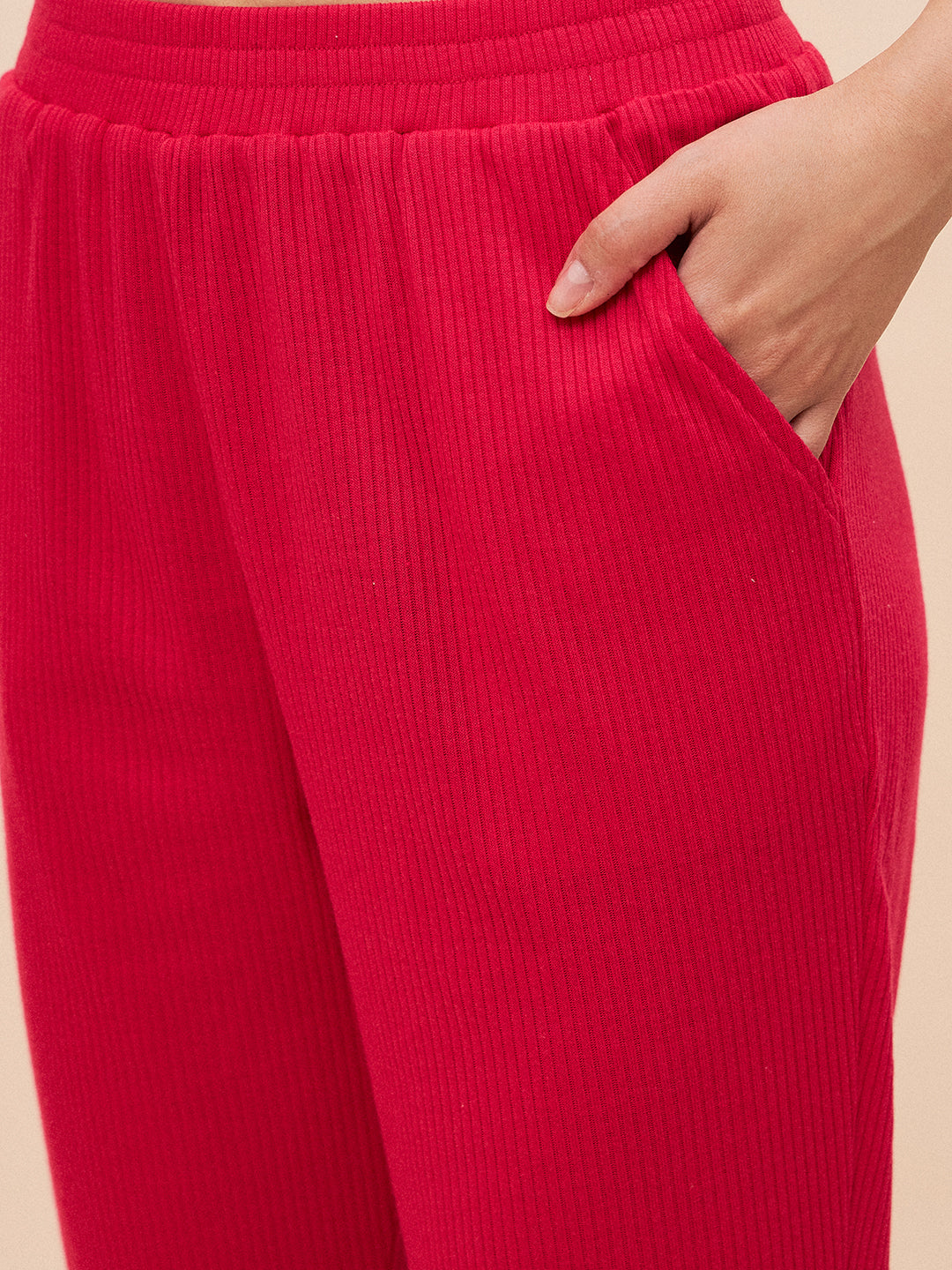Pink Three Piece Ribbed Lounge Wear Set