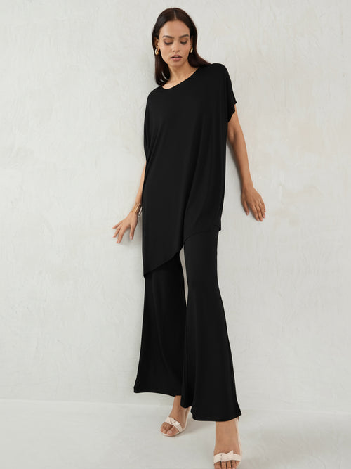 Bamboo Black Knit Oversize Asymmetrical Top