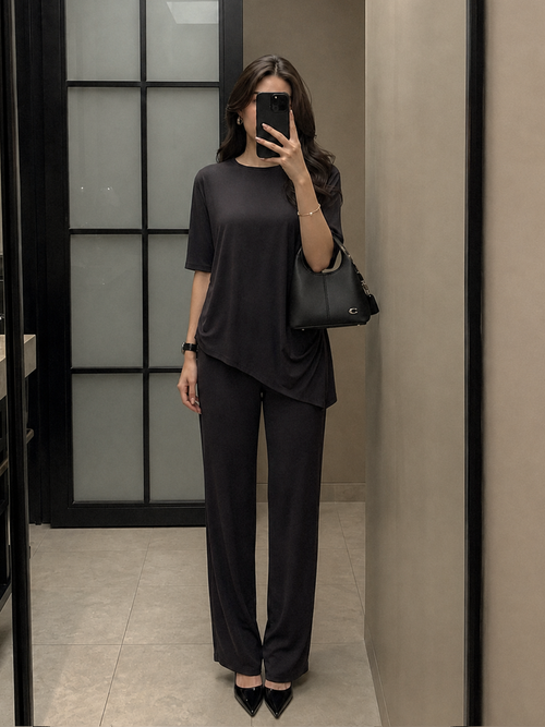 UltraSoft Bamboo Black Knit Asymmetrical Co-Ord