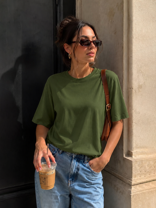 TrueStretch Olive Oversize Cotton T-Shirt