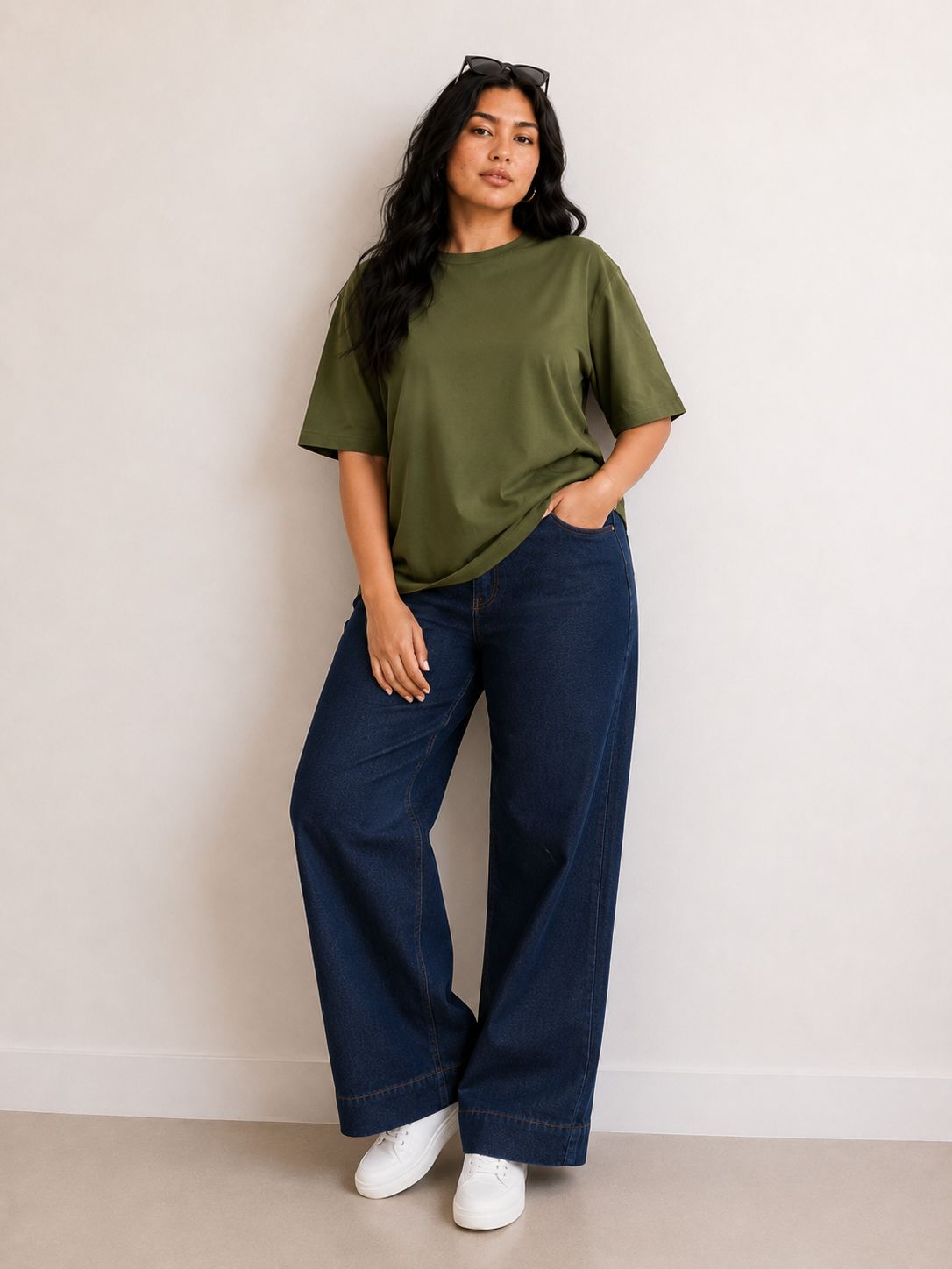 TrueStretch Olive Oversize Cotton T-Shirt