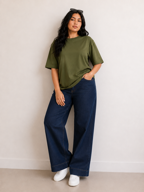 TrueStretch Olive Oversize Cotton T-Shirt