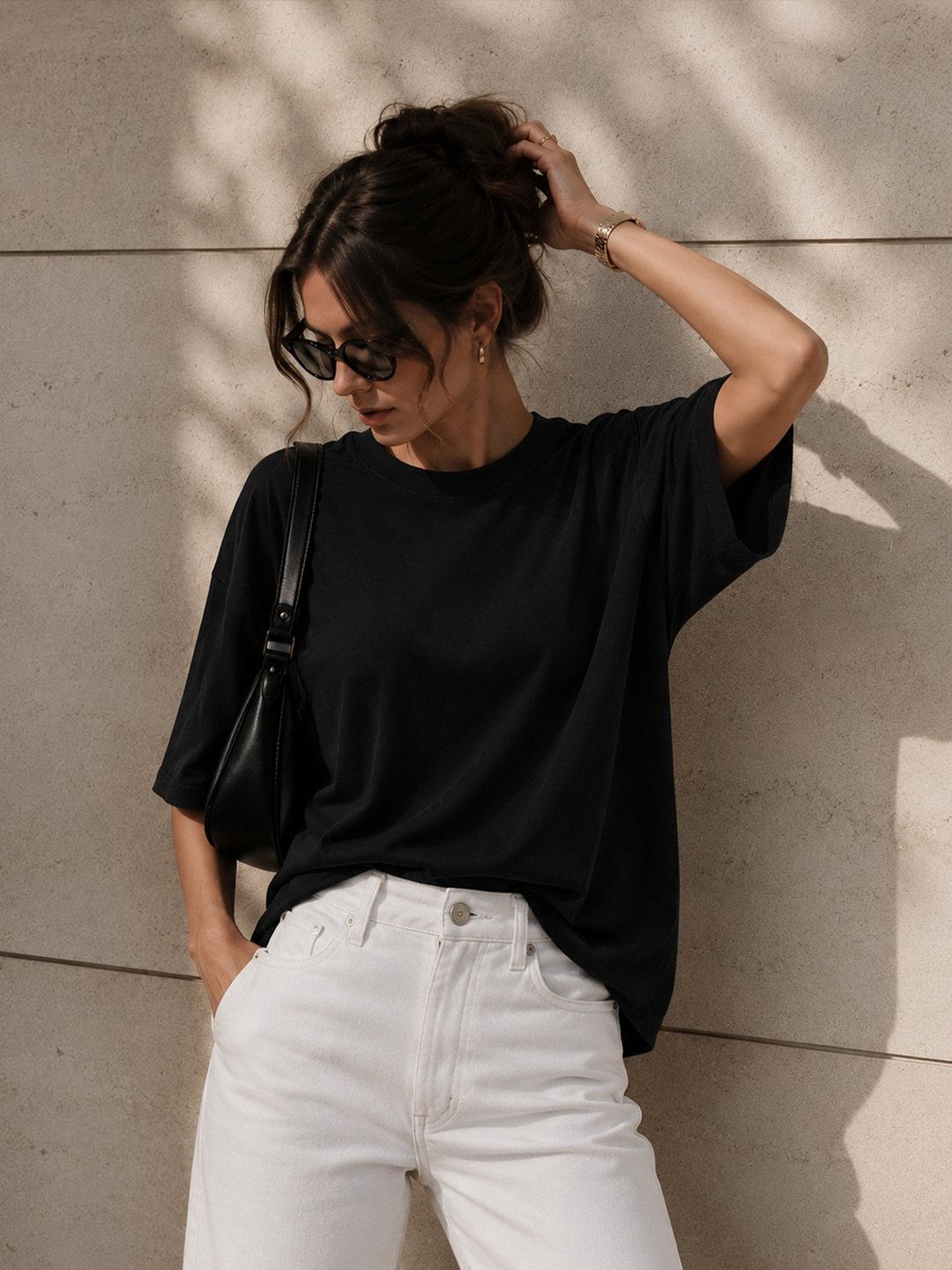 TrueStretch Black Oversize Cotton T-Shirt