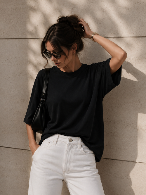 TrueStretch Black Oversize Cotton T-Shirt