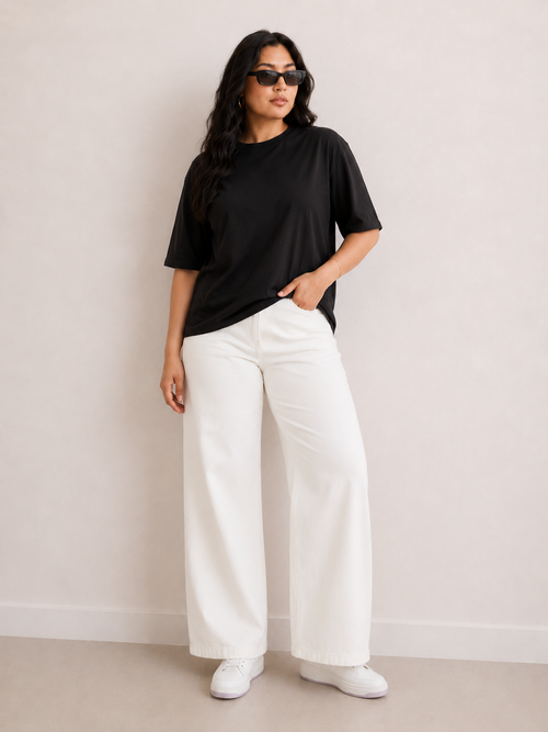 TrueStretch Black Oversize Cotton T-Shirt