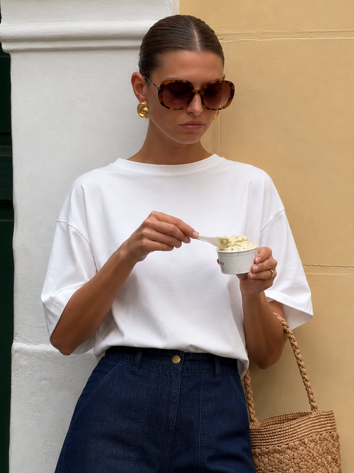 White Oversize Cotton Knit T-Shirt