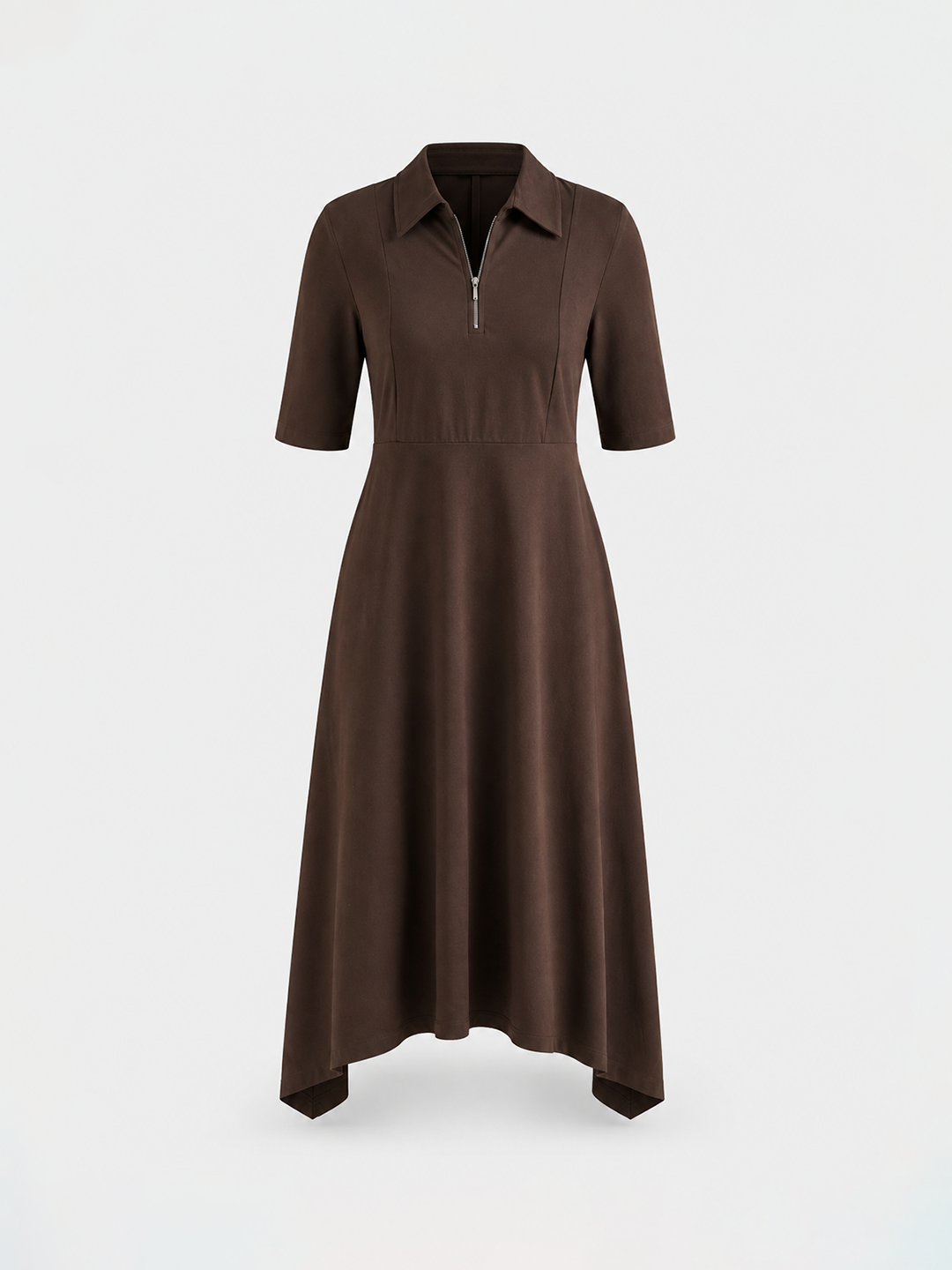 TrueStretch Cotton Mocha Zip-Up Dress