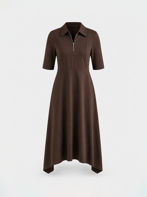 TrueStretch Cotton Mocha Zip-Up Dress