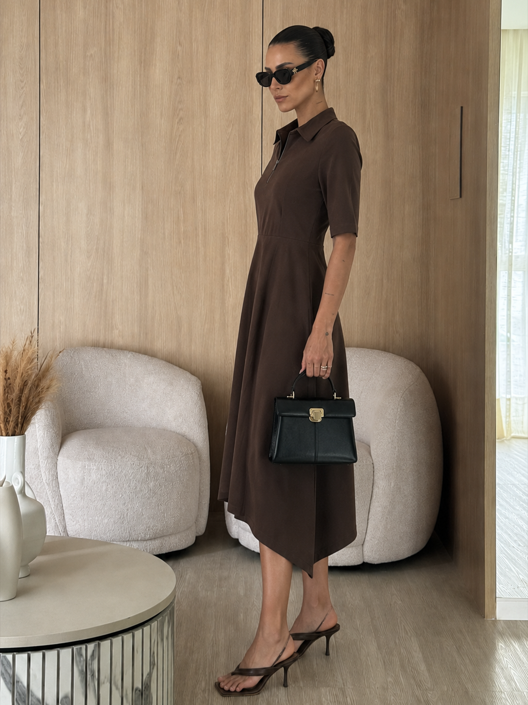 TrueStretch Cotton Mocha Zip-Up Dress