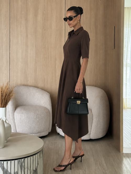 TrueStretch Cotton Mocha Zip-Up Dress