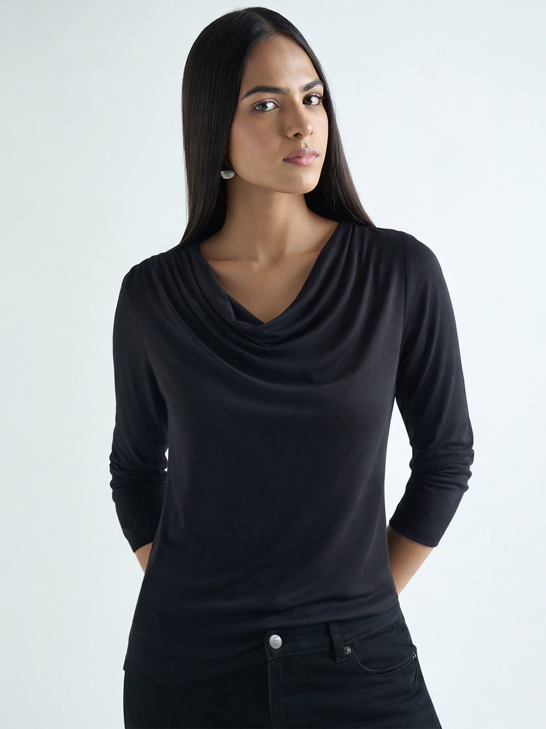 Bamboo Black Cowl Neck Bodysuit