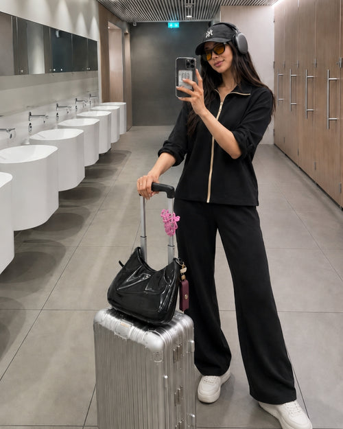 Black With Contrast Zipper Knit Co-Ord