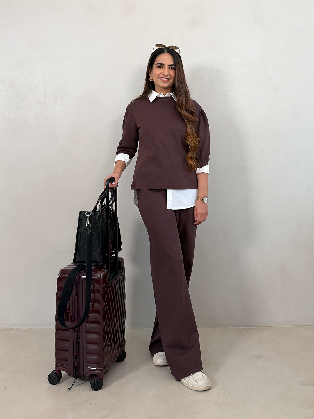 Coffee Brown Puff Sleeves Knit Co-Ord