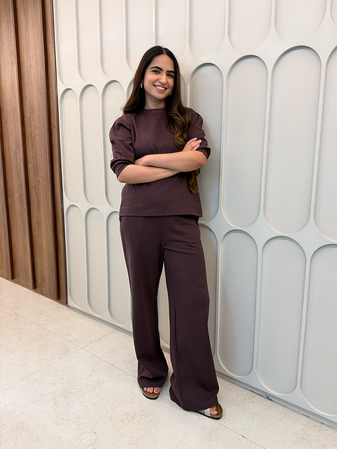 Coffee Brown Puff Sleeves Knit Co-Ord