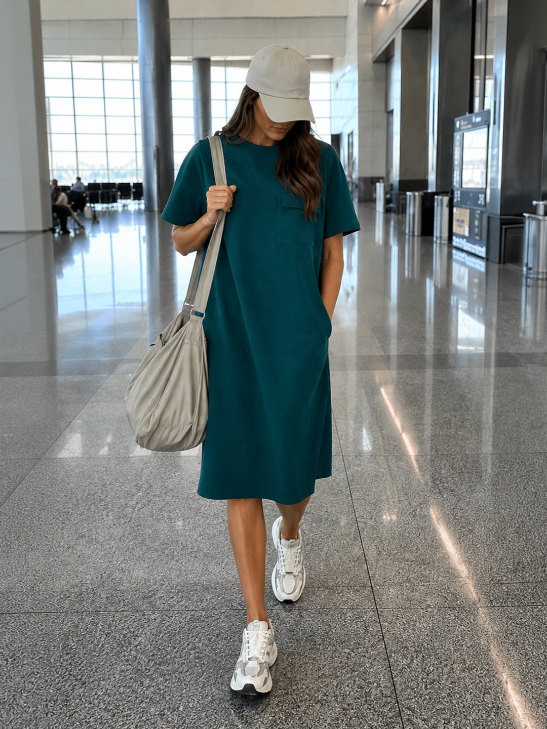 Teal Relaxed Fit Midi Knit Dress