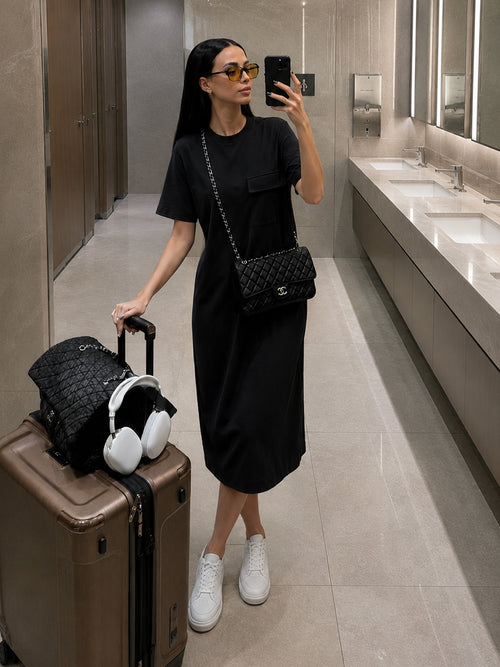 Black Relaxed Fit Midi Knit Dress