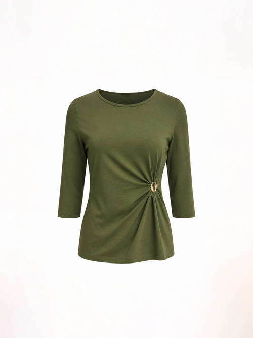 TrueStretch Olive Button Detail Top