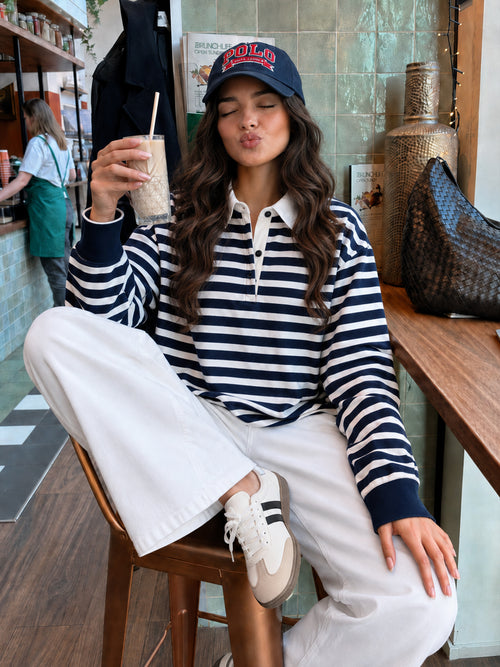 Navy Stripe Collared T-Shirt