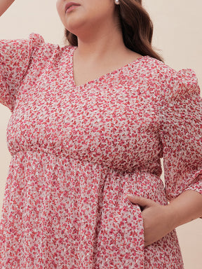 Red Floral Dobby Tiered Maxi Dress