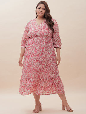 Red Floral Dobby Tiered Maxi Dress