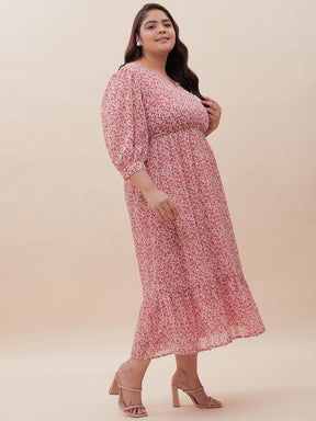 Red Floral Dobby Tiered Maxi Dress