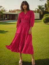 Pink Smocked Waist Tiered Maxi Dress
