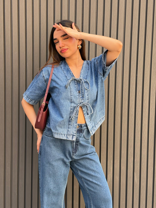 DenimLite Acid Blue Front Tie-Up Top