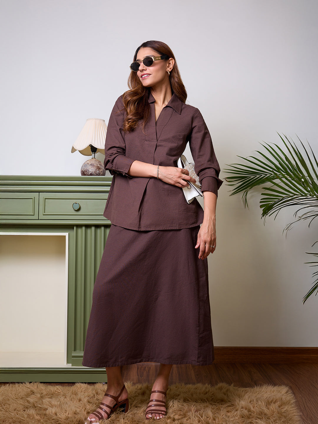LinenLite Mocha Pleated Tunic