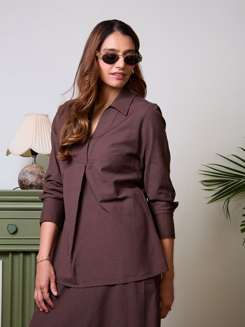 LinenLite Mocha Pleated Tunic