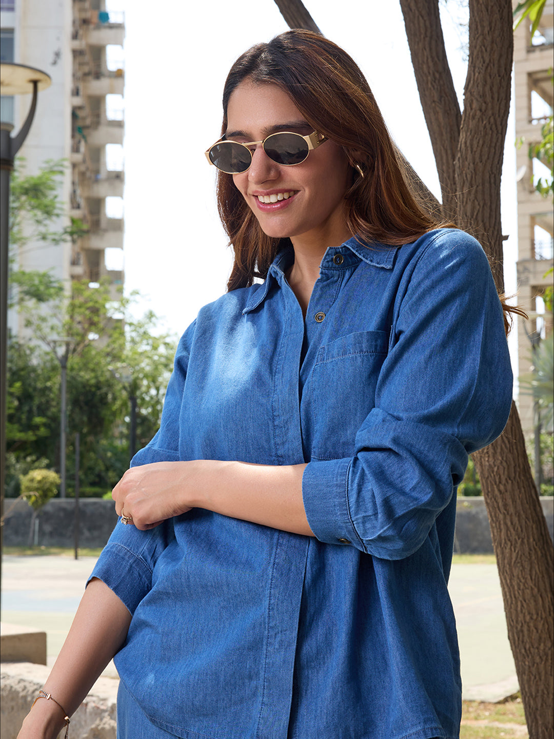 DenimLite Mid Blue Shirt Co-Ord