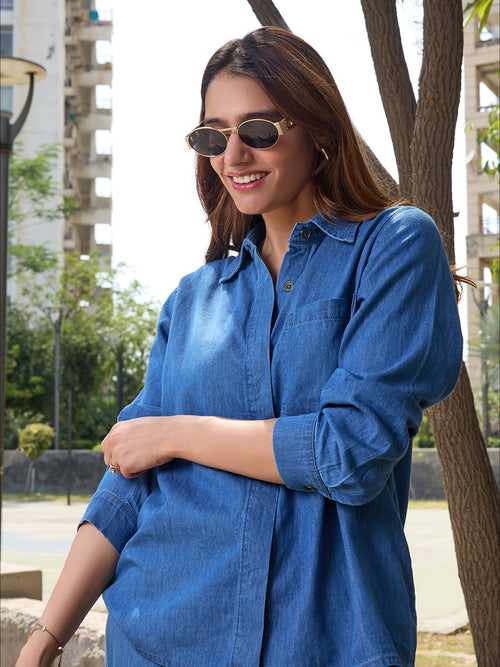 DenimLite Mid Blue Shirt Co-Ord