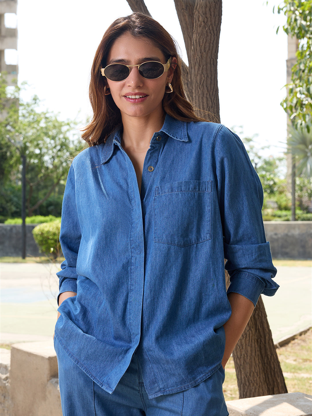 DenimLite Mid Blue Shirt Co-Ord