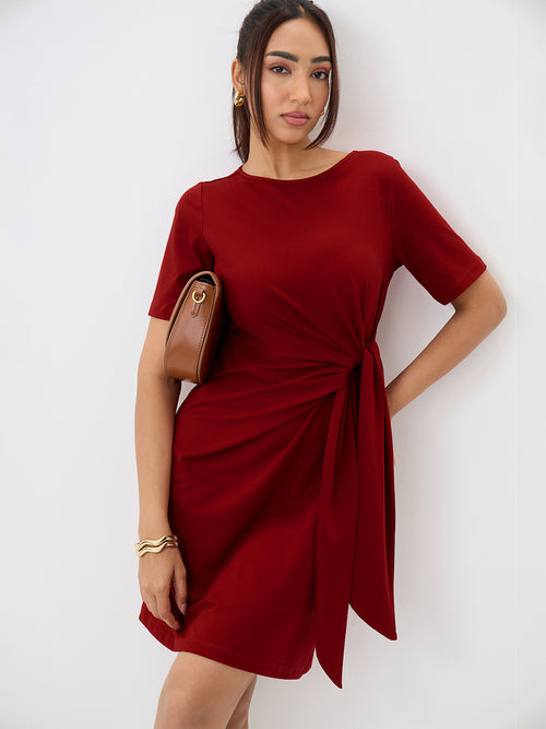 TrueStretch Red Side Tie-Up Mini Dress