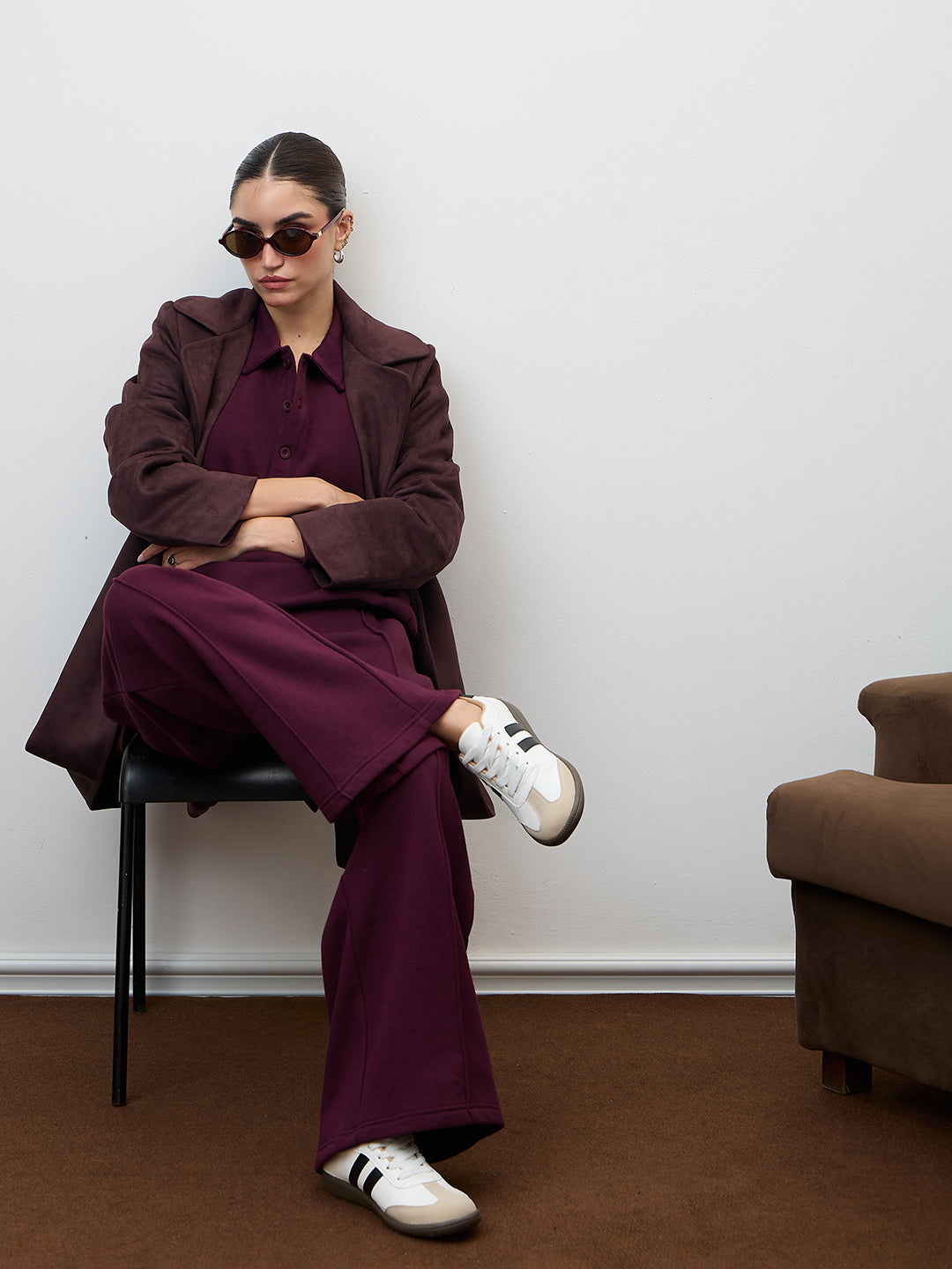 Wine Wide Leg Fleece Trackpants