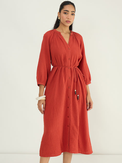 CloudComfort Gauze Rust Midi Dress