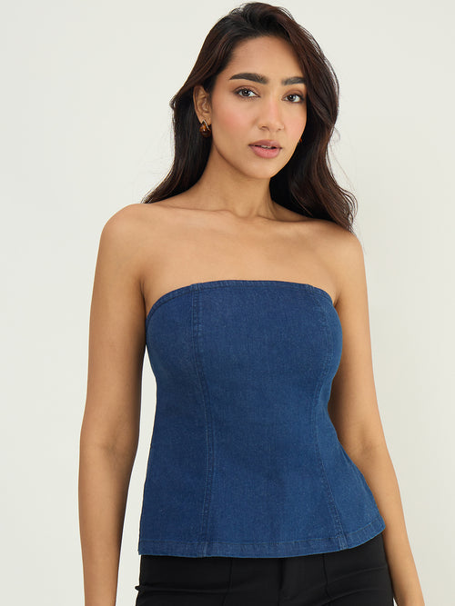 Navy Blue Denim Tube Top