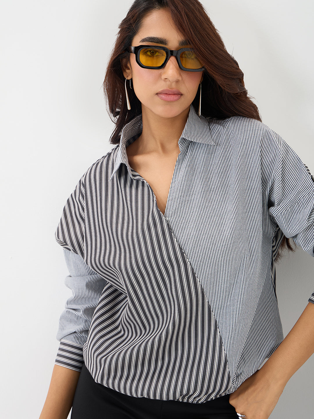 Black Stripe Wrap Top