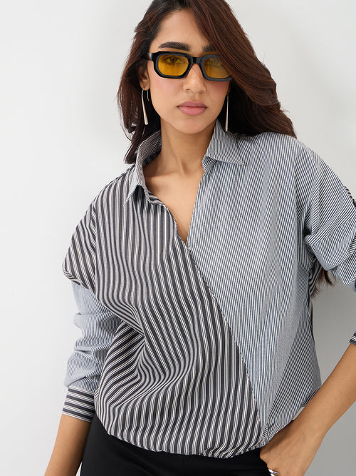 Black Stripe Wrap Top