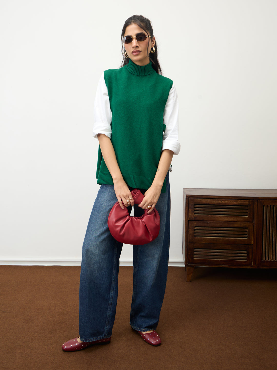 Bright Green Side Tie-Up Sweater Vest