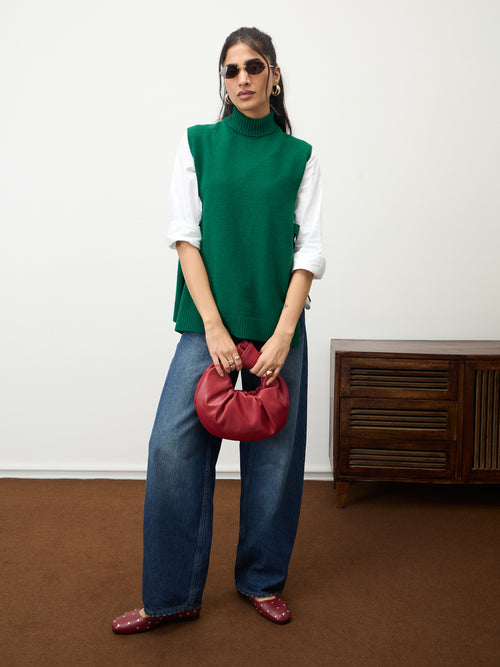 Bright Green Side Tie-Up Sweater Vest