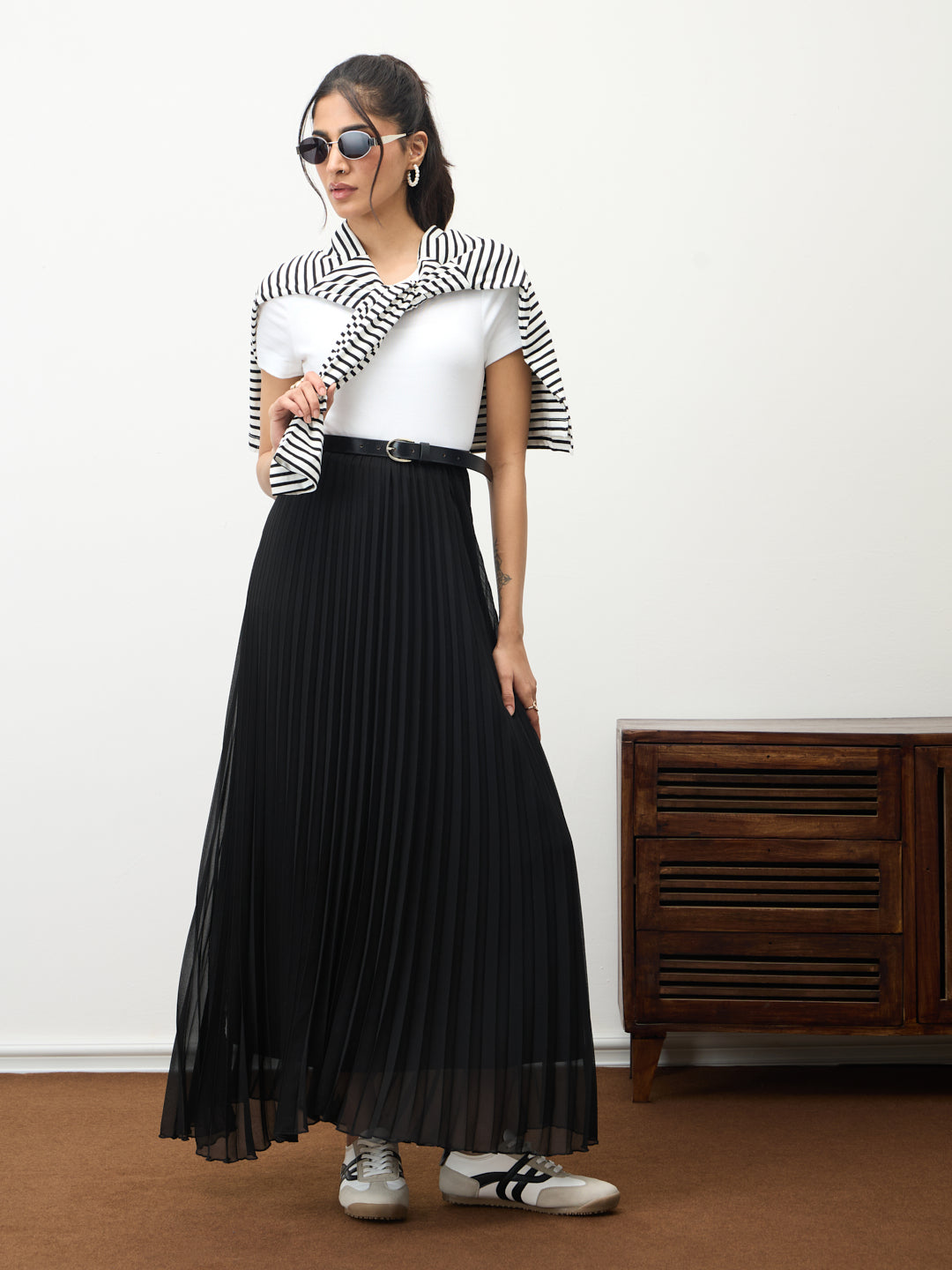 Black Pleated Maxi Skirt