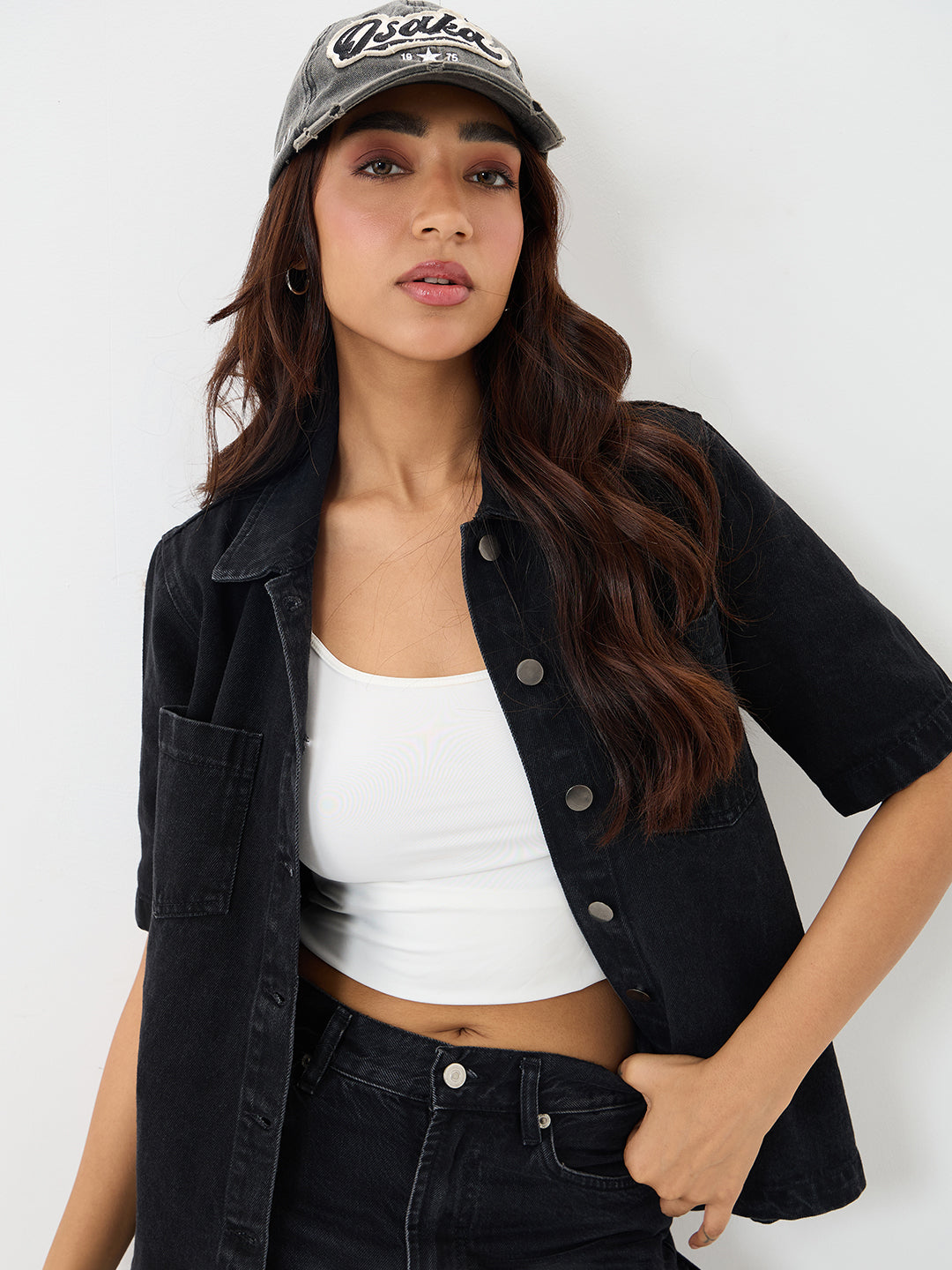 DenimClassic Black Half Sleeves Shirt