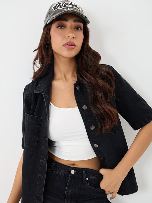DenimClassic Black Half Sleeves Shirt