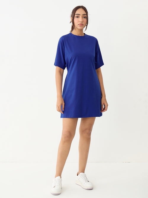 Royal Blue Knit Kimono Sleeves Mini Dress